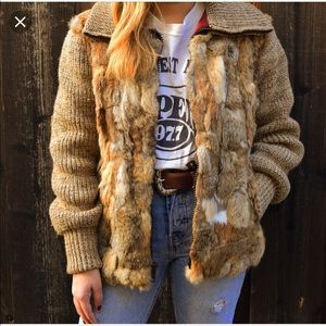 Vintage Rabbit Fur & Chunky Knit Coat